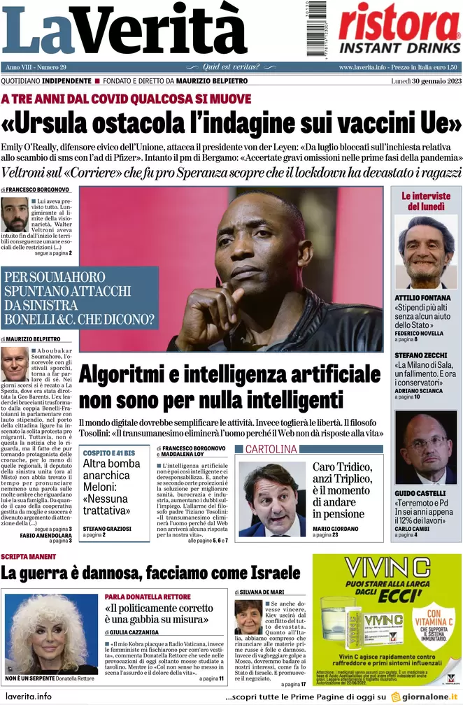 Prime pagine giornali 30 gennaio 2023. Meloni: linea dura con gli anarchici