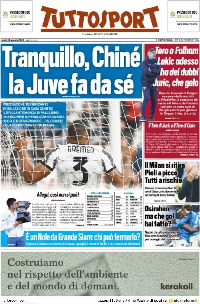 Prime pagine giornali 30 gennaio 2023. Meloni: linea dura con gli anarchici Prime pagine giornali 30 gennaio 2023. Meloni: linea dura con gli anarchici