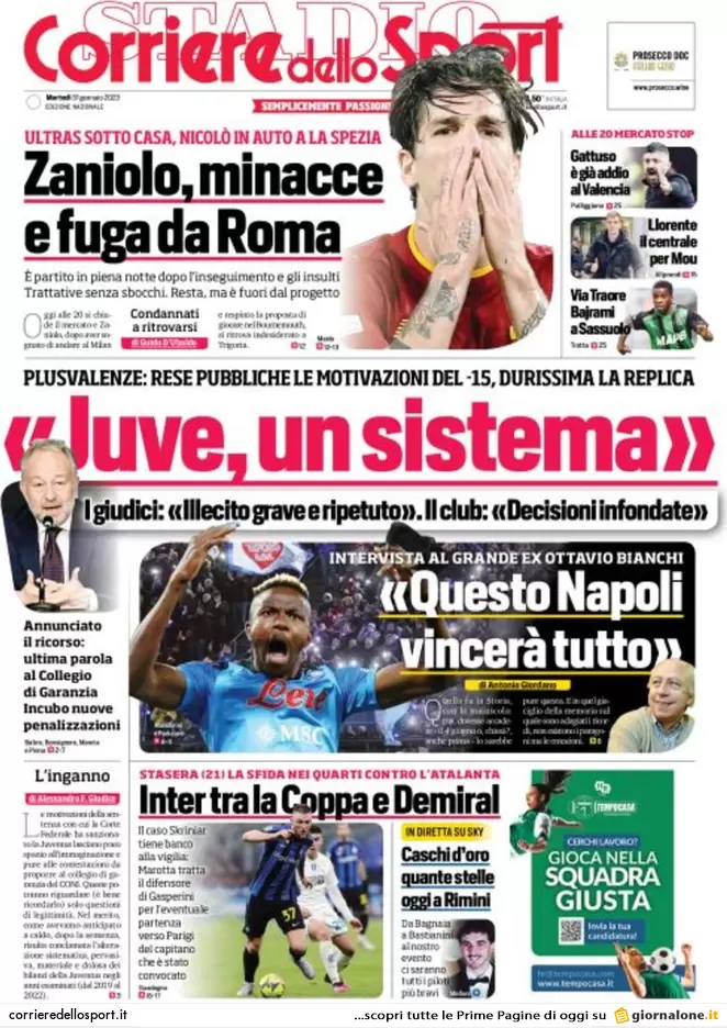 Prime pagine giornali 31 gennaio 2023. Cospito e anarchici: via tutti i 41 bis