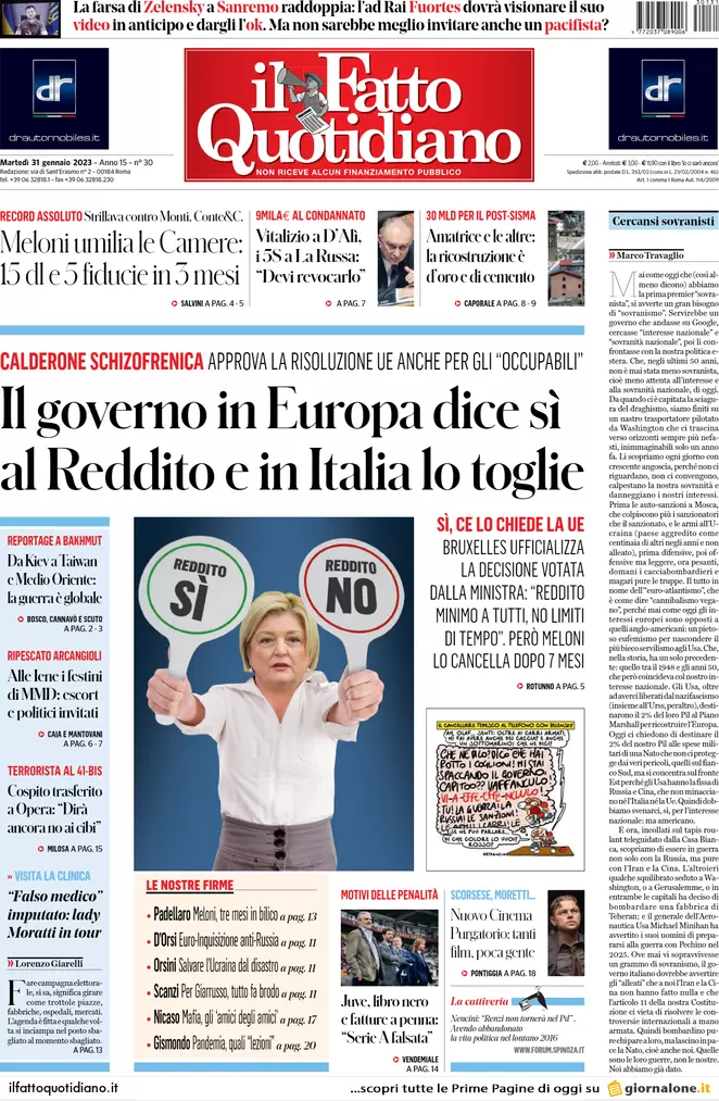 Prime pagine giornali 31 gennaio 2023. Cospito e anarchici: via tutti i 41 bis