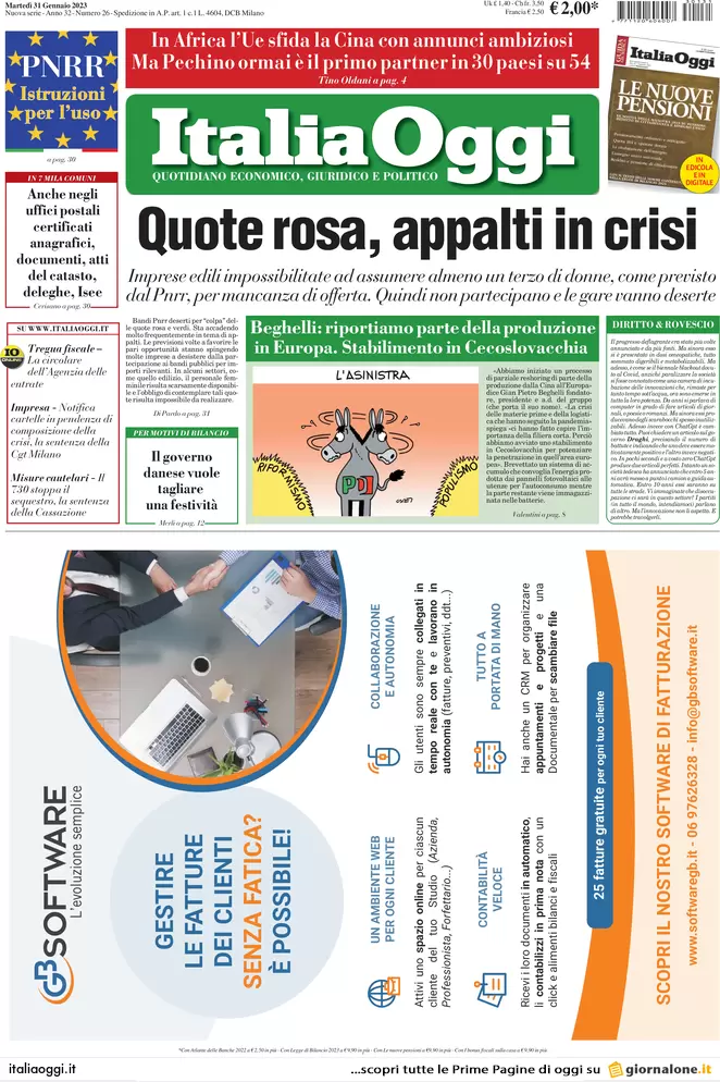 Prime pagine giornali economici 31 gennaio. Gdf, nel mirino finte partite Iva