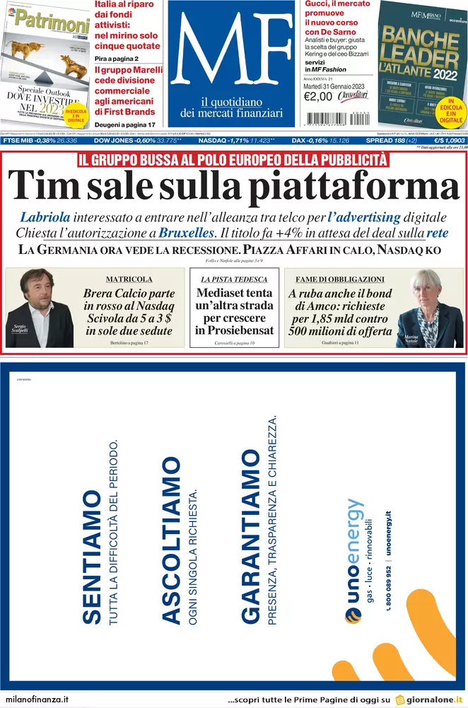 Prime pagine giornali economici 31 gennaio. Gdf, nel mirino finte partite Iva