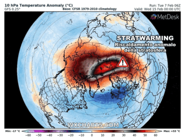Meteo, gelo e neve a fine mese a causa dello stratwarming al Polo Nord