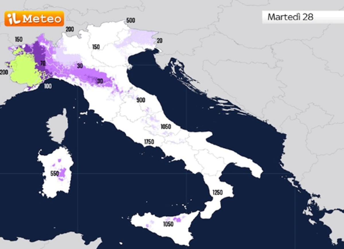 neve in pianura mappa