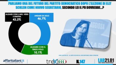 Sondaggio, Pd da solo o con i 5 Stelle, non con il Terzo Polo