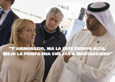 Meloni: “T’aringrazio, ma la fate troppo alta. Mejo la pompa…” Ironia social