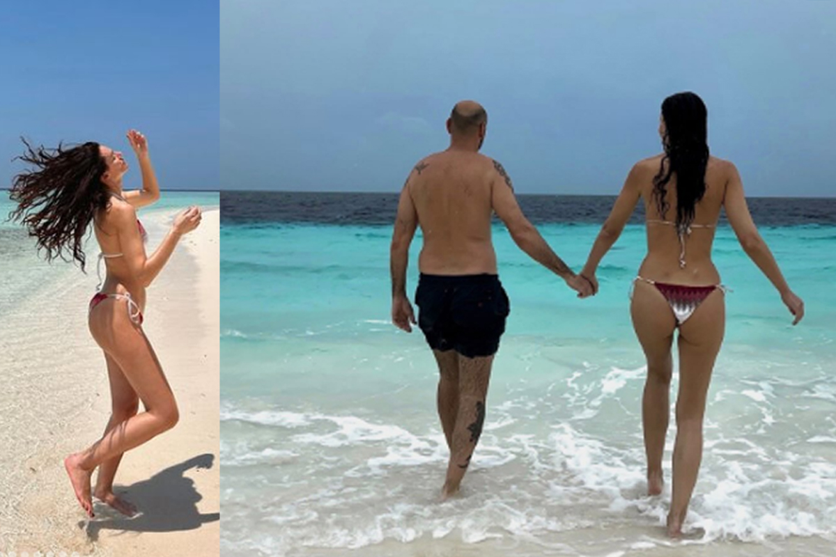 Paola Turani sulle spiagge delle Maldive con marito e figlio. Le foto