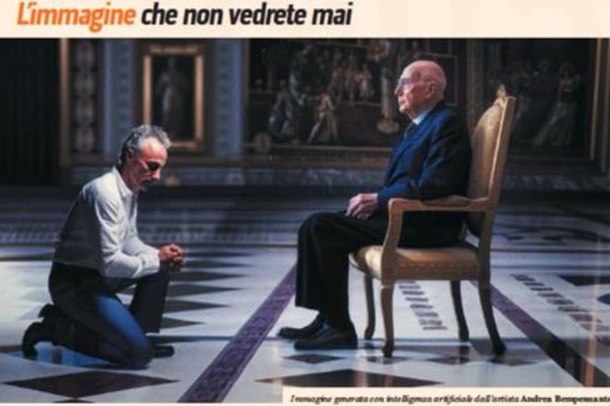 Renzi mette in ginocchio Travaglio. Trattativa Stato-mafia, le scuse a Napolitano nella finta foto sul Riformista Renzi mette in ginocchio Travaglio. Trattativa Stato-mafia, le scuse a Napolitano nella finta foto sul Riformista