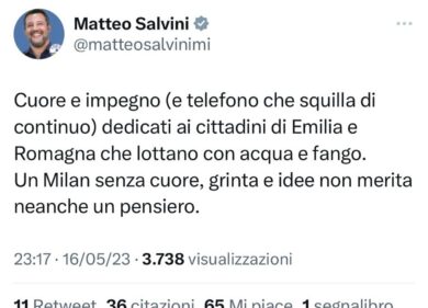 Alluvione e Milan: scoppia la bufera per il tweet (poi cancellato) di Salvini