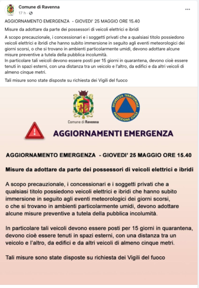 Alluvione Emilia Romagna, auto elettriche in quarantena: pericolo incendio