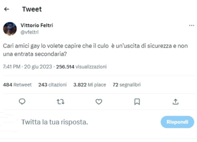 “Cari amici gay, il culo è un’uscita di sicurezza, non una entrata secondaria”