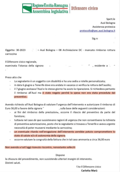 Bologna: la disabile fa riparare la carrozzina, ma la Ausl le nega il rimborso