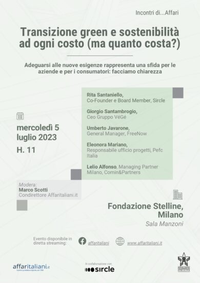 “Incontri di… Affari”: il 5 luglio protagoniste sostenibilità e transizione