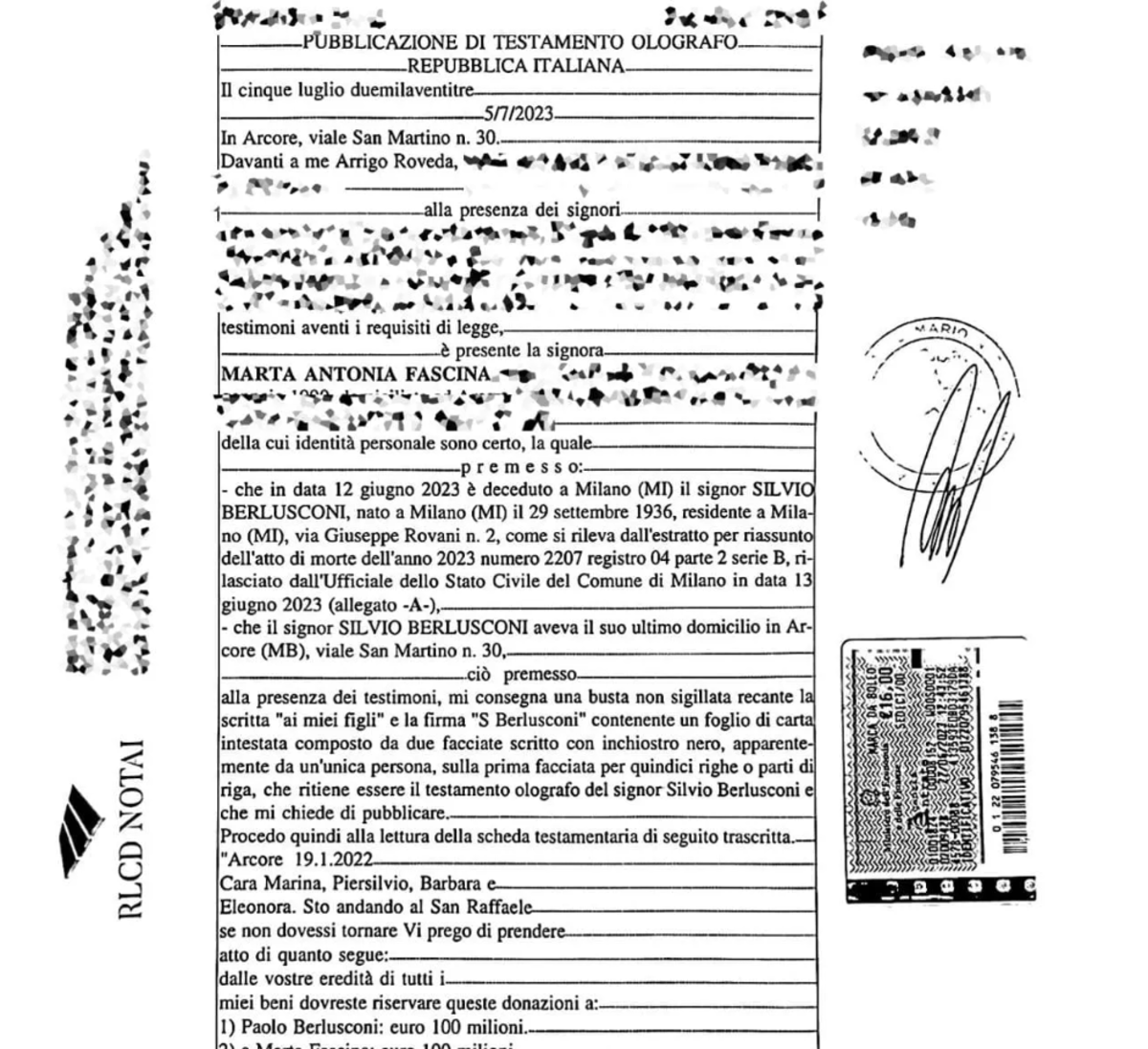 Berlusconi, il testamento olografo del 2006 e del 2020. Poi l’aggiunta del ’22