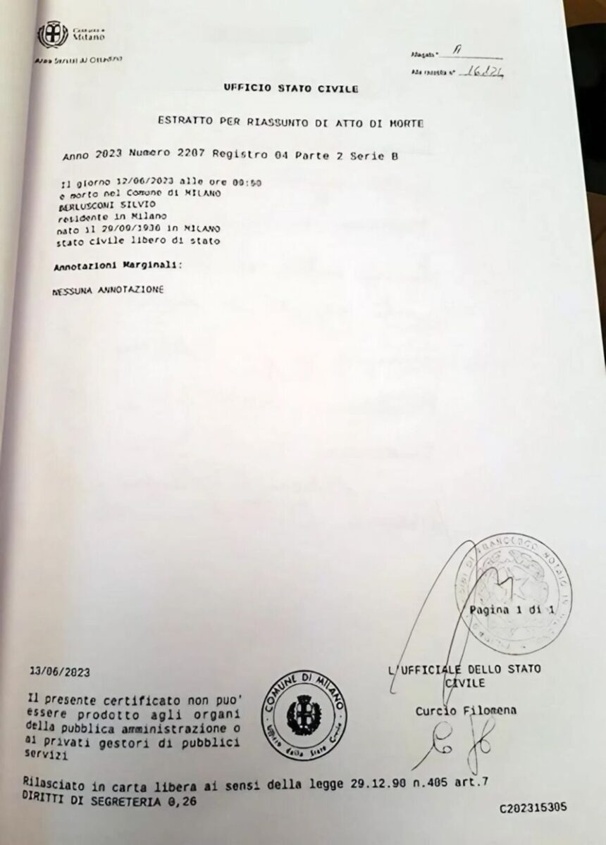 Berlusconi, il testamento olografo del 2006 e del 2020. Poi l’aggiunta del ’22