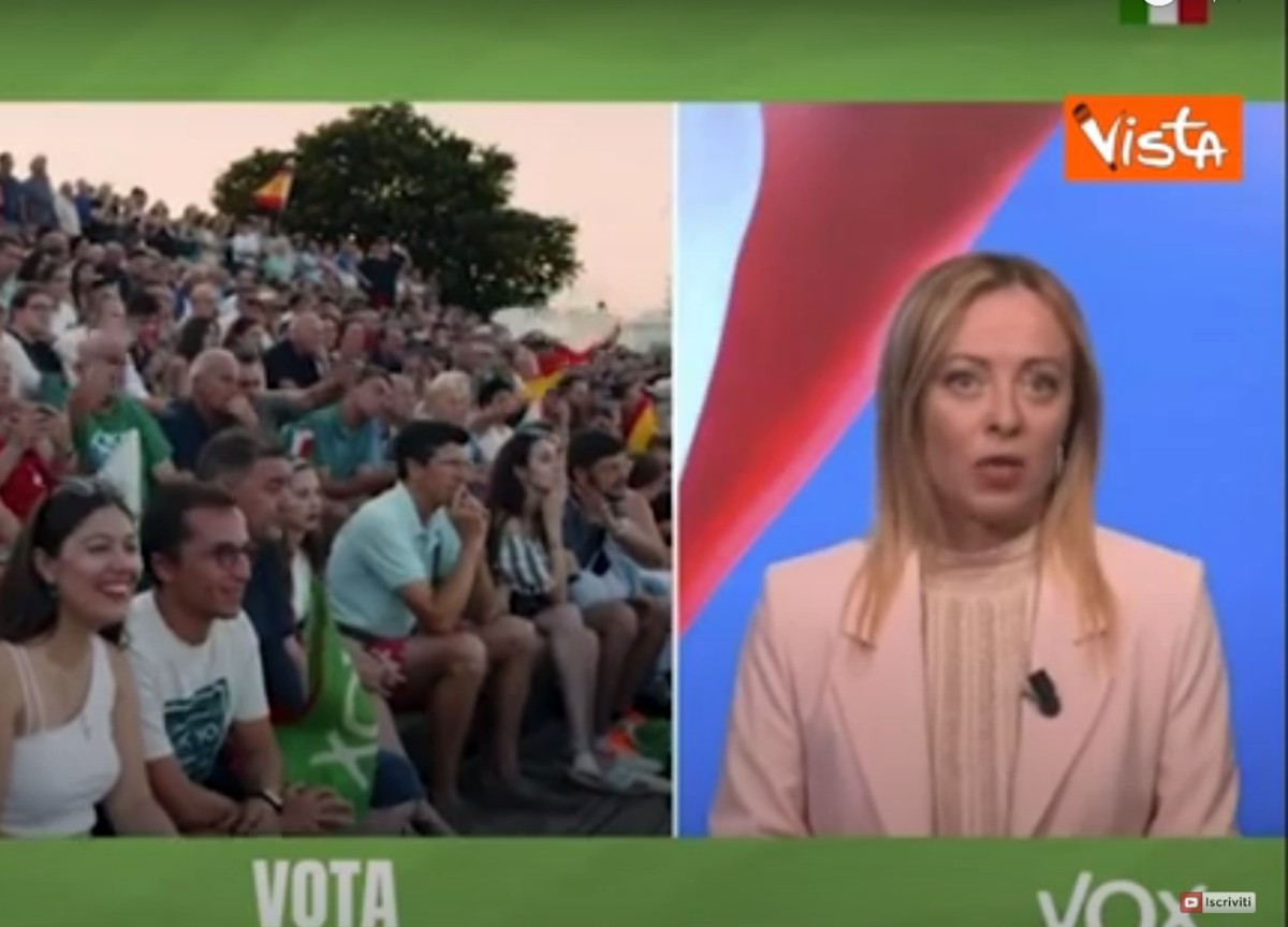 Meloni interviene al comizio e tira la volata a Vox: “Governerete la Spagna”