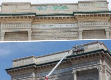 Milano, iniziata la ripulitura della Galleria Vittorio Emanuele