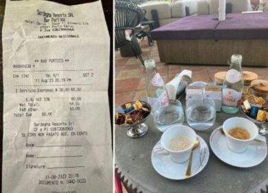 Porto Cervo, scontrini roventi: 60€ per 2 caffè e 2 bottigliette d’acqua