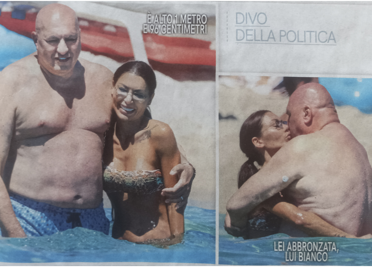 Il gigante e la bambina: Crosetto e signora al mare. FOTO
