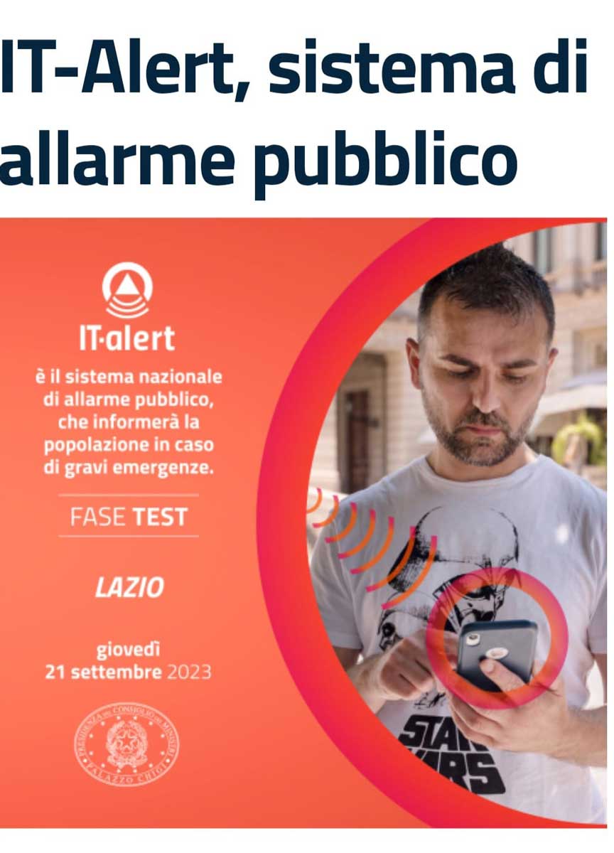 21 settembre: su Roma e il Lazio 5,8 mln di sms. It-Alert, prove tecniche 21 settembre: su Roma e il Lazio 5,8 mln di sms. It-Alert, prove tecniche