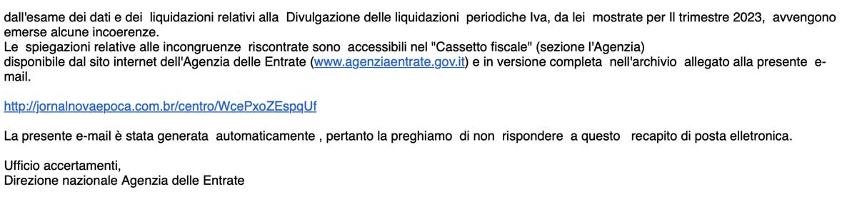 L’Agenzia delle Entrate scrive: “Controlli sull’Iva del 2023”: una mail truffa L’Agenzia delle Entrate scrive: “Controlli sull’Iva del 2023”: una mail truffa