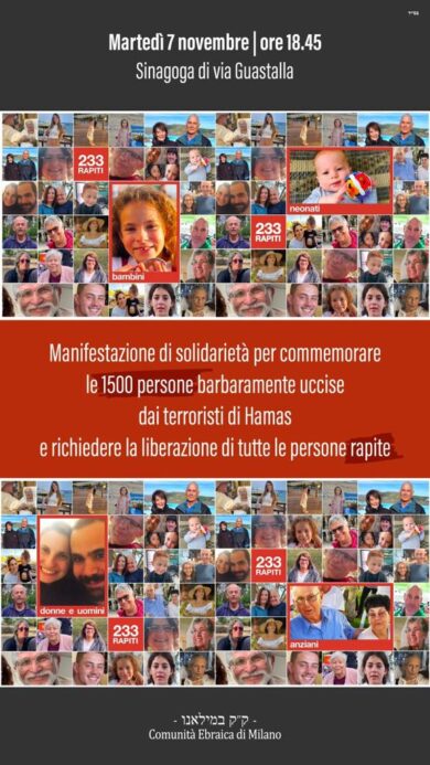 Israele, martedì manifestazione alla sinagoga di via della Guastalla a Milano
