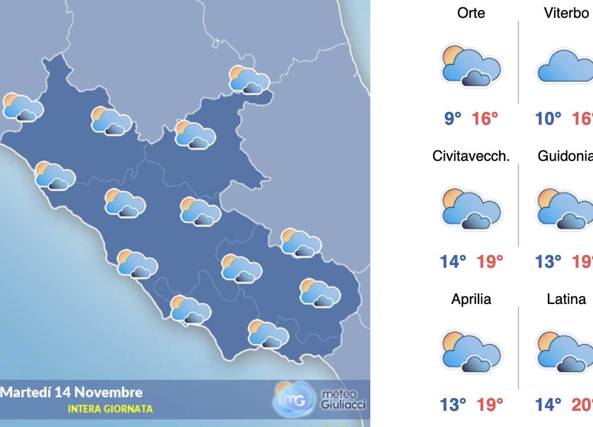 Meteo Roma 14 novembre: la giornata delle super nuvole, minima 11, massima 20 Meteo Roma 14 novembre: la giornata delle super nuvole, minima 11, massima 20