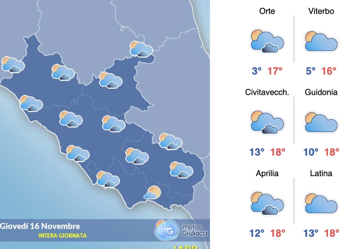 Meteo Roma 16 novembre: qualche nuvola ma arriva il freddo: minima a 5 gradi Meteo Roma 16 novembre: qualche nuvola ma arriva il freddo: minima a 5 gradi