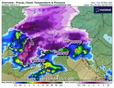Meteo neve in pianura. La mappa con le città imbiancate (imminente)