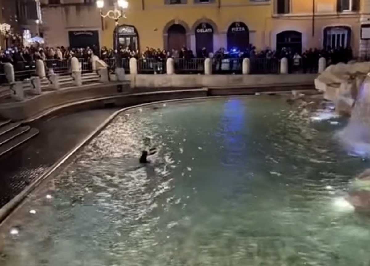 Fontana di Trevi, il tuffo Dolce Vita tra i cori della prima spostata del 2024