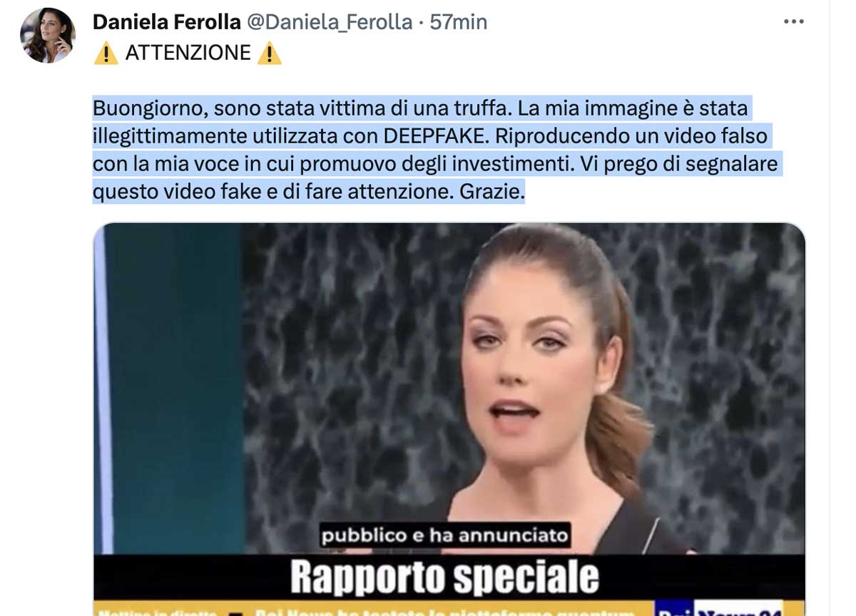 Daniella Ferolla, l’allarme deep fake: “Il mio volto rubato per una truffa”