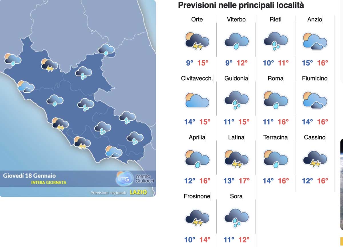 Meteo Roma 18 gennaio: tre giorni di instabilità poi la città andrà sottozero Meteo Roma 18 gennaio: tre giorni di instabilità poi la città andrà sottozero