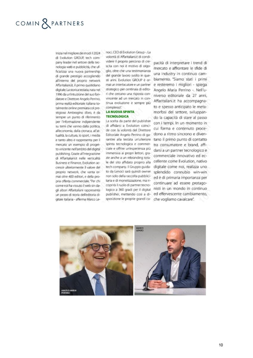 Affaritaliani.it con Evolution GROUP. La notizia su media, giornali, agenzie