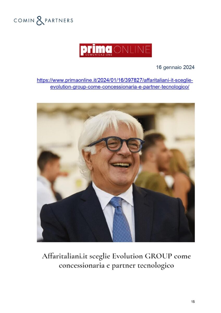 Affaritaliani.it con Evolution GROUP. La notizia su media, giornali, agenzie