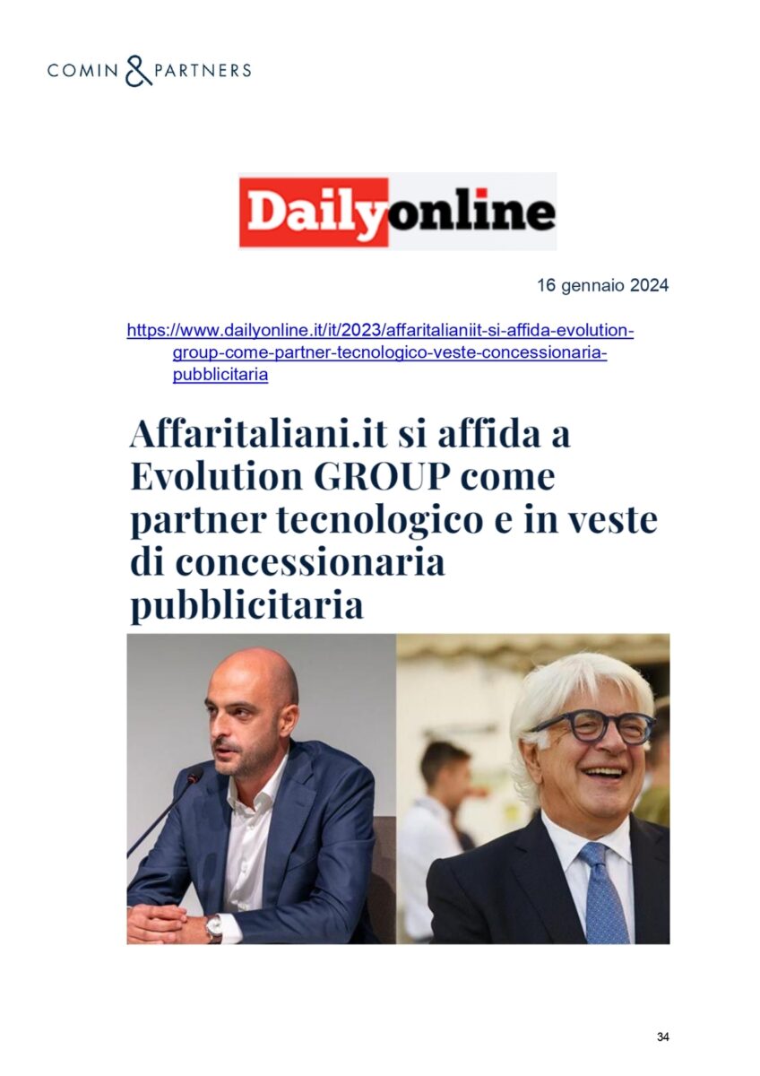 Affaritaliani.it con Evolution GROUP. La notizia su media, giornali, agenzie