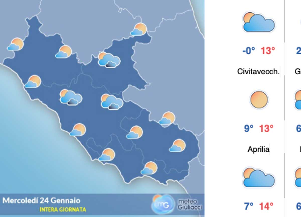 Il meteo del 24 gennaio: temperature ancora basse e nuvolosità in aumento Il meteo del 24 gennaio: temperature ancora basse e nuvolosità in aumento