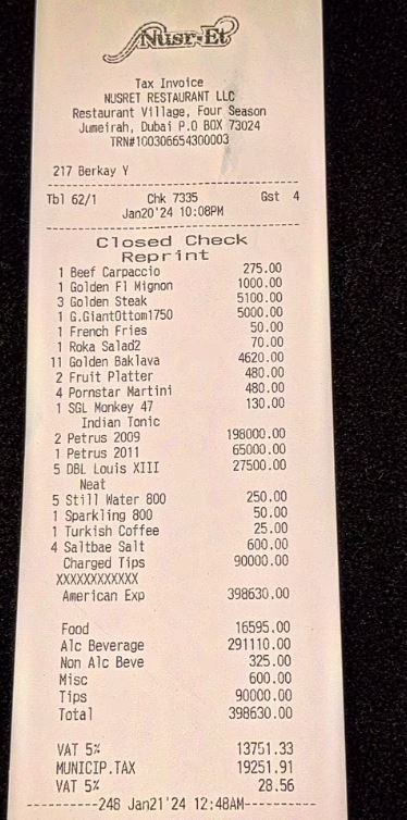 Salt Bae, bufera sullo scontrino folle: “Quella somma sfama Gaza per giorni”