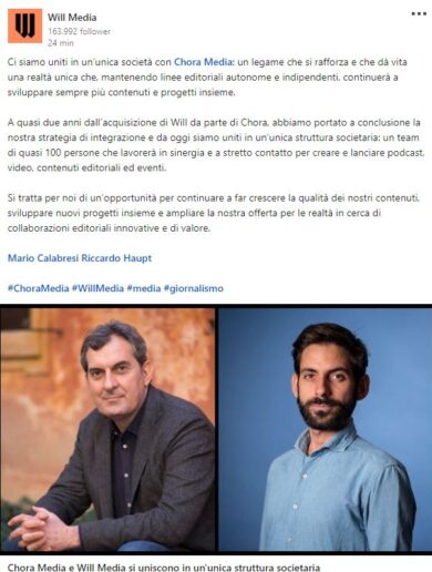 Chora, Calabresi scommette su Will: fusione tra le big di podcast e news