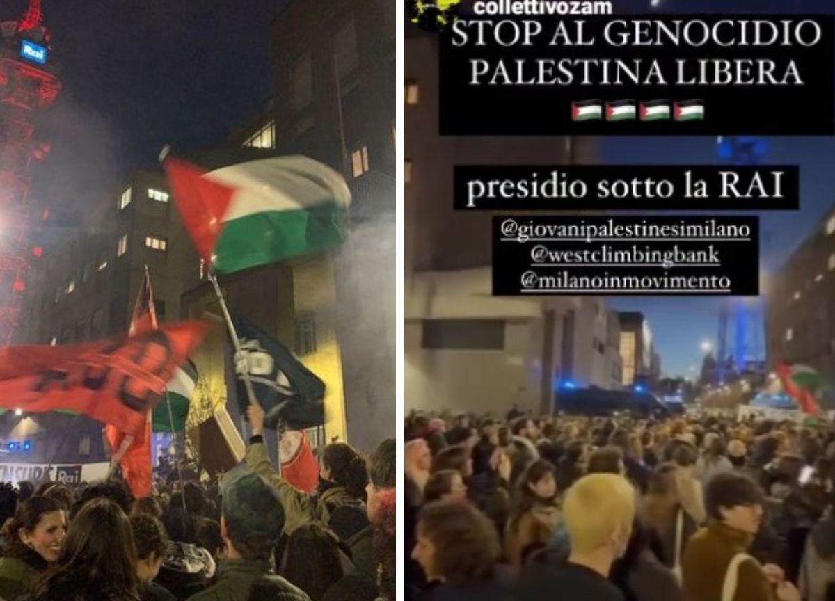 Palestina, in mille sotto la sede Rai di Milano Palestina, in mille sotto la sede Rai di Milano