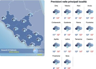 Meteo Roma 23 febbraio: arrivano pioggia e vento caldo, migliora in serata