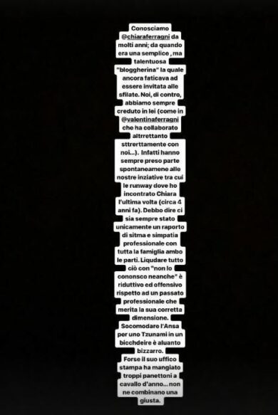 Trussardi vs Ferragni: “Non ci conosciamo? Lei bloggherina alle mie sfilate”