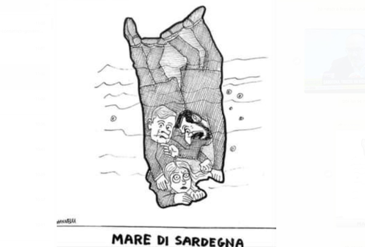 Galleria foto 'Elezioni, “naufragio” di Meloni-Salvini-Tajani nel mare di Sardegna. Vignetta' - foto 1