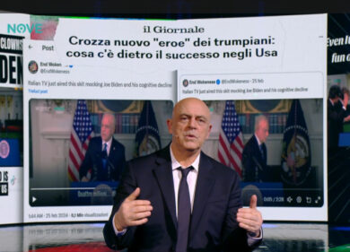 Crozza/Monologo – L’ ironia di Crozza dopo le milioni di visualizzazioni del suo Biden all’estero:  “Dopo 40 anni di onorata carriera sono diventato l’idolo dei trumpiani di due continenti…un fallimento totale”