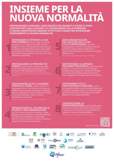 Covid, Pfizer: a Roma l’evento per affrontare insieme la “Nuova Normalità”