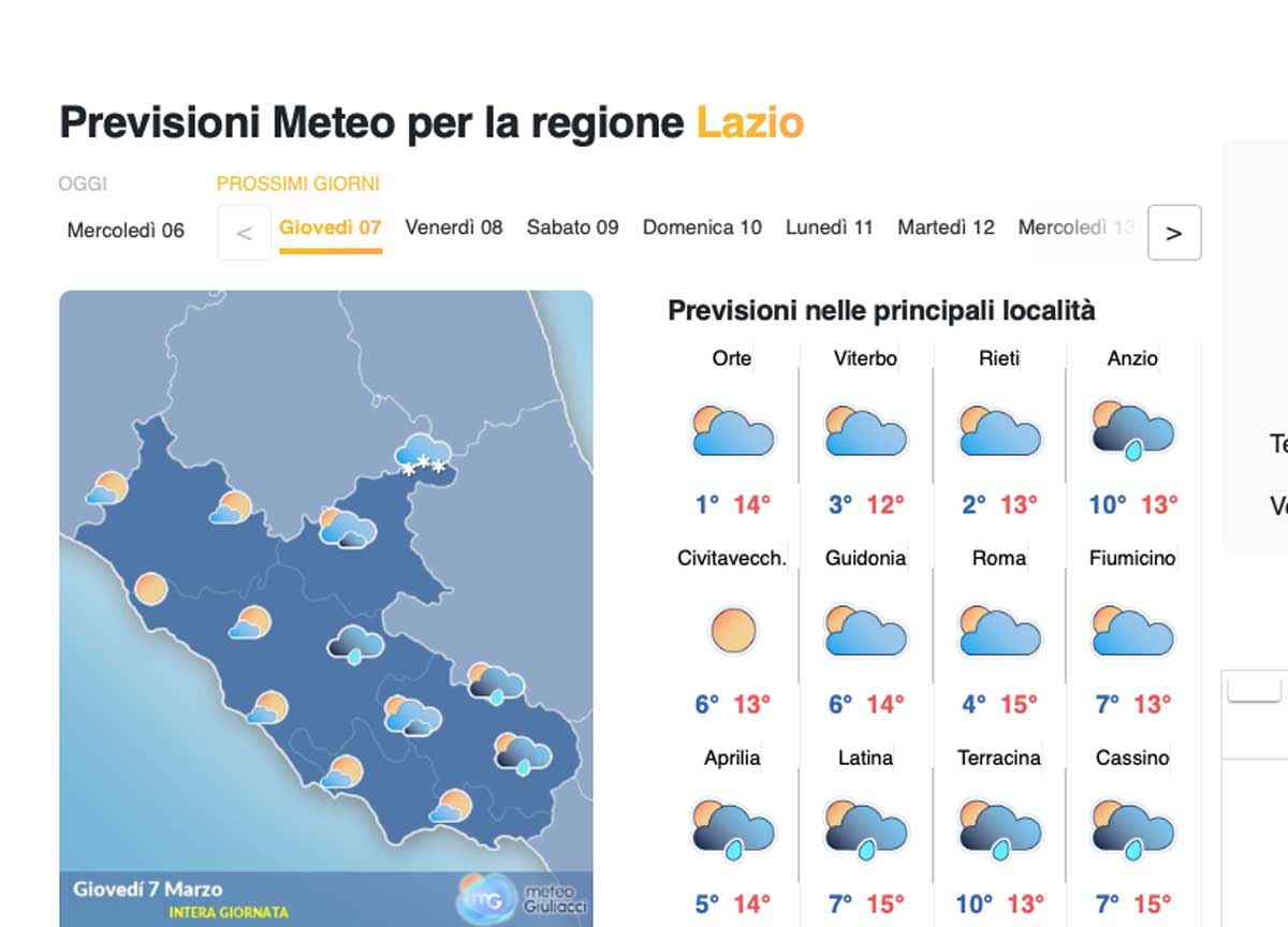 Il meteo del 7 marzo: sole e poche nuvole fino a domenica: poi i temporali Il meteo del 7 marzo: sole e poche nuvole fino a domenica: poi i temporali