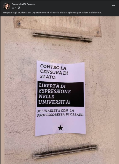 Donatella Di Cesare non molla: posta una stella nera e attacca Cacciari