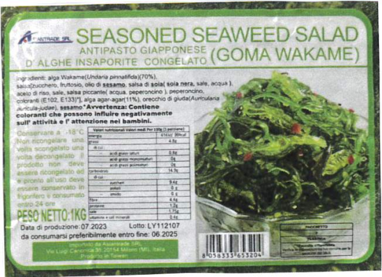 Antipasto giapponese alghe goma wakame Asiantrade richiamo 11.03.2024 Antipasto giapponese alghe goma wakame Asiantrade richiamo 11.03.2024