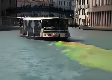 Canal Grande a Venezia colorato di verde e rosso: l’ultimo blitz ambientalista