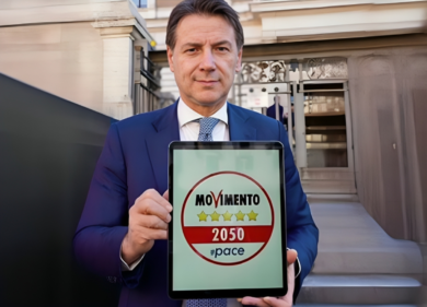Europee, Conte presenta il simbolo del M5s che contiene la parola “pace”