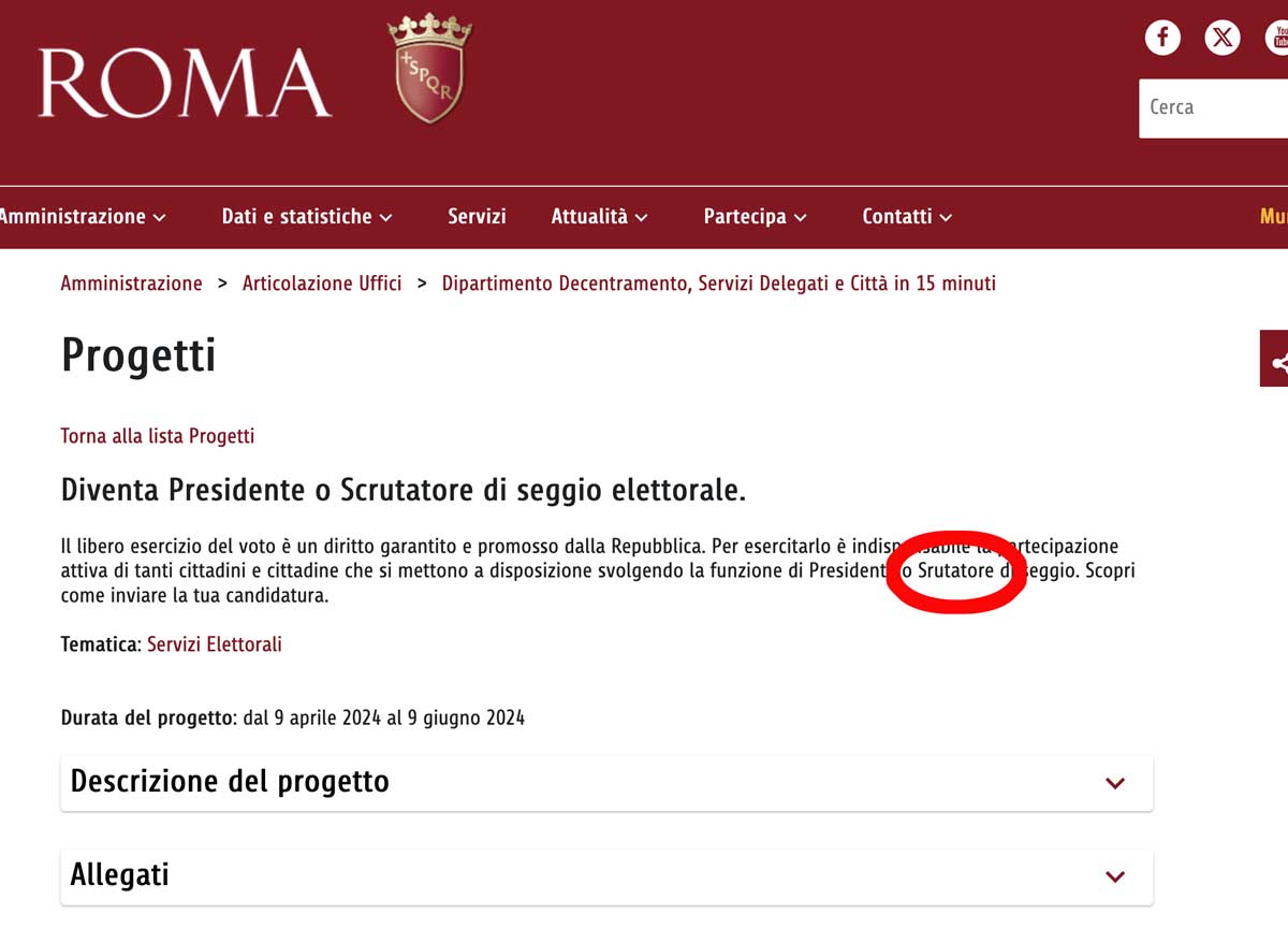 Elezioni Europee: il Comune di Roma cerca “Srutatori”. La super gaffe sul web Elezioni Europee: il Comune di Roma cerca “Srutatori”. La super gaffe sul web